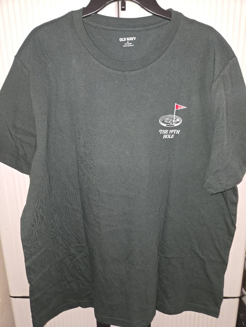 Old Navy Men's Dark Green 'The 19th Hole' Short Sleeve Tee with Small Golf Flag